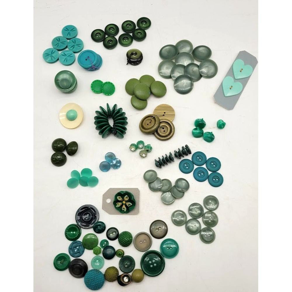 Vintage Green Pressed Variety Button Lot Estate Collection Fashion NOS 70+pc